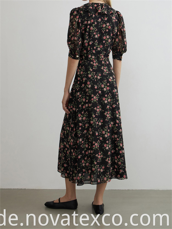 Bubble Sleeve Floral Slim Fit Dress